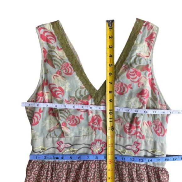 Mlle Gabrielle Boho Floral Midi Dress XL Embroidered 100% Cotton Cottagecore - Picture 10 of 11